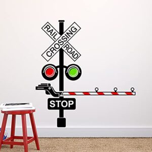 Railroad Train Crossing Lights Wall Decal - Children Kids Nursery Wall Decals - Train Railroad Wall Decor Vinyl Wall Art Decal Sticker (38"W x 40"H)