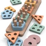 GOPO TOYS Montessori Toys for 18+ Months Old - Toddlers Wooden Sorting and Stacking Toys for Baby Boys and Girls - Shape Sorter and Color Stacker Preschool Kids Wood Gifts