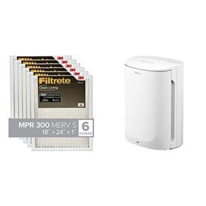 Filtrete 18x24x1, Air Filter, MPR 300, Clean Living Basic Dust, 6-Pack & Filtrete Small/Medium Air Purifier