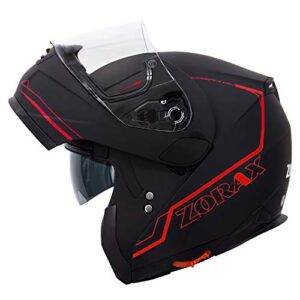 Zorax Matt Black/Red L (59-60cm) ZOR-838 Double Visor Modular Flip up front Motorcycle Motorbike Helmet ECE 2205 Approved