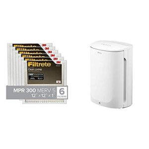 Filtrete 12x12x1, Air Filter, MPR 300, Clean Living Basic Dust, 6-Pack & Filtrete Small/Medium Air Purifier