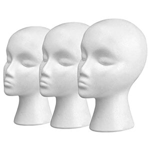 11" 3 Pcs Styrofoam Wig Head - Tall Female Foam Mannequin Wig Stand and Holder for Style, Model And Display Hair, Hats and Hairpieces, Mask - for Home, Salon and Travel