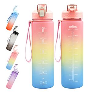 MIKAO Water Bottles with Times to drink 32 OZ Motivational Water Bottle with Straw and Time Marker Gym Travel Reusable Cute Sports Plastic Water Jug with Hydrating Reminder BPA Free and Leakproof