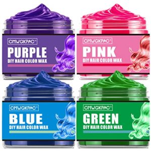 4 Colors Temporary Hair Color Wax ,Blue Purple Pink Green Natural Hair Color Dye Wax Mud,Wash Out Instant Hair Color DIY Hairstyle Hair Dye Cream,Temporary Hair Color for Halloween Kids Men Women
