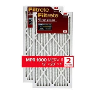Filtrete 12x20x1, AC Furnace Air Filter, MPR 1000, Micro Allergen Defense, 2-Pack (exact dimensions 11.81 x 19.81 x 0.81)