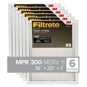Filtrete 16x20x1, AC Furnace Air Filter, MPR 300, Clean Living Basic Dust, 6-Pack (exact dimensions 15.69 x 19.69 x 0.81)