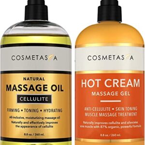 Cellulite Massage Oil & Hot Cream - Natural Cellulite Treatment with Gel & Oil, Firm, Tone, Tighten & Moisturize Skin - Muscle Pain Relief (8.8 oz)