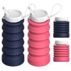 BEAUTAIL Collapsible Water Bottles 2 Pack Silicone Foldable Portable Water Bottle 20oz Spout Lid Reusable Leakproof for Travel Gym Camping Hiking Cycling Yoga Sports Outdoor, Dark Blue+Pink