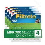 Filtrete 10x10x1 AC Furnace Air Filter, Merv 8 MPR 700, Dust, Pollen, & Pet Dander, 4-Pack (exact dimensions 9.81x9.81x1.63)