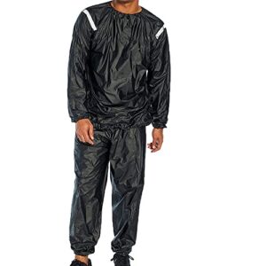 Heavy Duty Sauna Suit Men Women Weight Loss Exercise Slim Gym Fitness Workout Anti-Rip PVC Reflective Trim Sweat Sauna Suit (Black, Medium-Large)