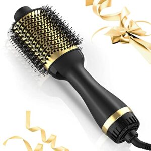 Hair Dryer Brush, Blow Dryer Brush, 4 in 1 Hot Air Brush, One Step Hair Dryer & Styler Volumizer with Enhanced Titanium Barrel, Blow Dryer Brush for Women (Gold)