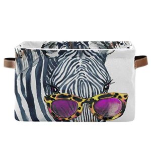 AUUXVA Watercolor Zebra Storage Basket Collapsible Cloth Storage Cube Basket Bins Organizer with Handles Rectangular Large Toys Shelf Closet for Nursery Bedroom Home Office