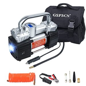 GSPSCN Portable Digital Car Tyre Inflator with Gauge 150Psi Auto Shut-Off, Heavy Duty Double Cylinders 12V Air Compressor Pump with LED Light for Auto,Truck,Car,Bicycles and Other Inflatables