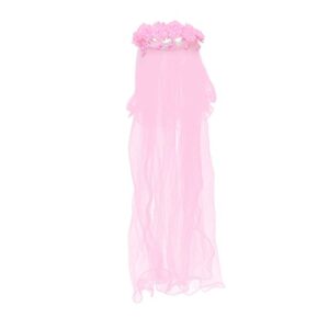 Girls Fashion Floral Headpiece Veils Wreath Wedding Flower Crown Crystal Lace with Pearl (Pink)