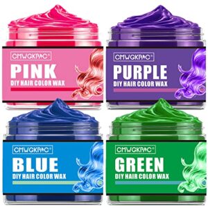 4 Colors Temporary Hair Color for Halloween Kids Women Men, Green Pink Blue Purple Hair Dye, Instant Hair Color Wax DIY Hairstyle Washable Hair Dye Cream Natural Temporary Hair Color Wax Party Cosplay