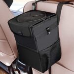 Winzwon Car Bin, 10L Car Trash Can with Lid and Side Pockets, Foldable and Waterproof Car Storage Bag, Van Accessory Car Boot Organiser Hanging Auto Trash Bag for Car SUV Truck Minivan Auto