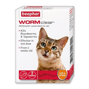 Beaphar | WORMclear® Tablets for Cats | Kills All Common UK Intestinal Worms (Roundworms & Tapeworms) | Vet Strength Treatment | Meat-Flavoured | 2 Tablets