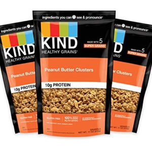 KIND Healthy Grains Clusters, Peanut Butter Whole Grain Granola, 10g Protein, Gluten Free, 11 Ounce (Pack of 3)