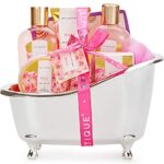 Spa Baskets for Women, Spa Luxetique Gifts Basket for Women, 8 Pcs Rose Bath Set Includes Bubble Bath, Bath Bombs, Bath Salts, Body Lotion, Gifts for Women, Birthday Christmas Gift Set