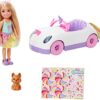 Barbie Club Chelsea Doll (6-inch Blonde) with Open-Top Rainbow Unicorn-Themed Car, Pet Puppy, Sticker Sheet & Accessories, Gift for 3 to 7 Year Olds