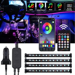Rovtop Car Interior Lights,Car LED Strip Light with Remote Control, 48 LED 16 Million Colors APP Controlled Lighting Kits,DIY Mode and Colour Music Sync(5V USB Port), Christmas Decorations, Gifts